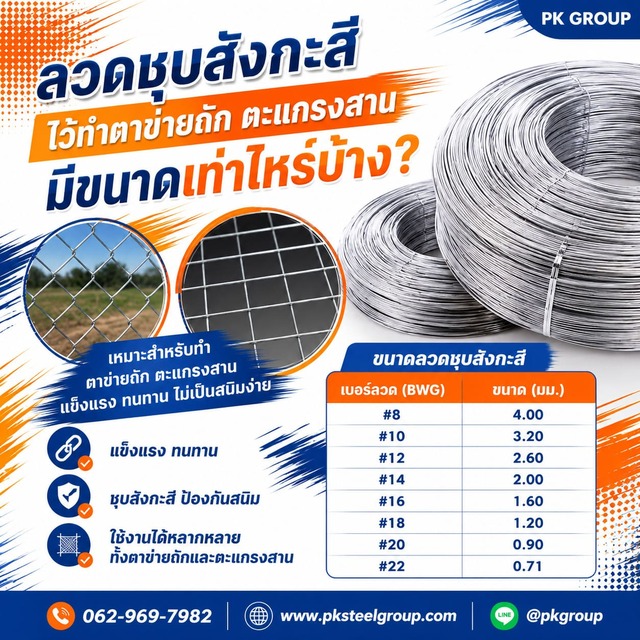 ลวดชุบสังกะสี ไว้ทำตาข่ายถัก ตะแกรงสาน มีขนาดเท่าไหร่บ้าง ลวดชุบสังกะสี ไว้ทำตาข่ายถัก ตะแกรงสาน มีขนาดเท่าไหร่บ้าง