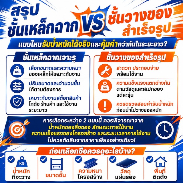 สรุปชั้นเหล็กฉาก VS ชั้นวางของสำเร็จรูป สรุปชั้นเหล็กฉาก VS ชั้นวางของสำเร็จรูป