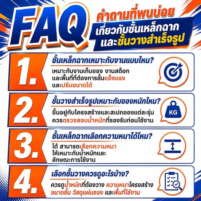 FAQ คำถามที่พบบ่อยเกี่ยวกับชั้นเหล็กฉากและชั้นวางสำเร็จรูป FAQ คำถามที่พบบ่อยเกี่ยวกับชั้นเหล็กฉากและชั้นวางสำเร็จรูป